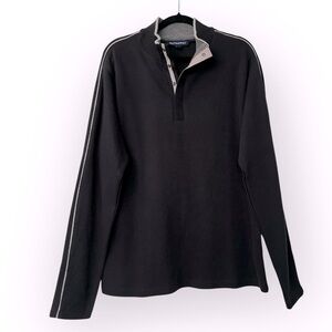 Hathaway Ribbed Knit Polo Sweater Snap Closure Black Mock Neck Large